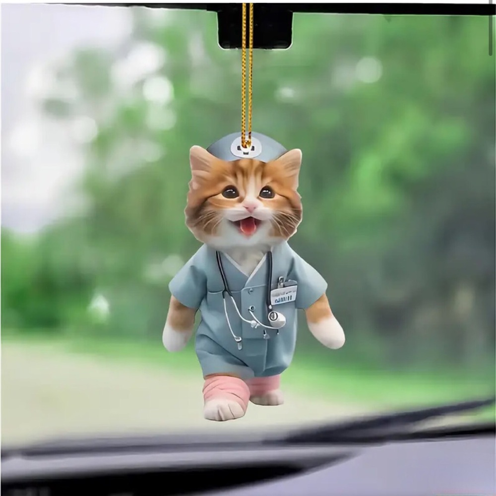 Doctor Tiger Kitty Cat Shaped Hanging Ornament Charm